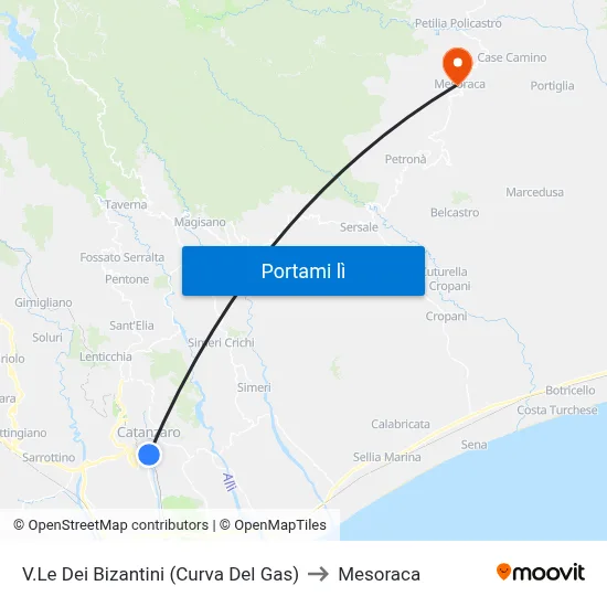 V.Le Dei Bizantini (Curva Del Gas) to Mesoraca map