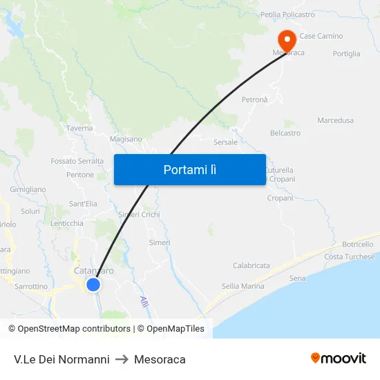 V.Le Dei Normanni to Mesoraca map