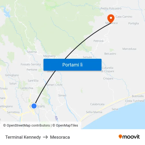 Terminal Kennedy to Mesoraca map
