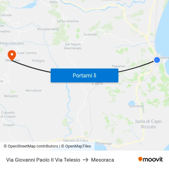 Via Giovanni Paolo II Via Telesio to Mesoraca map