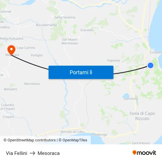 Via Fellini to Mesoraca map