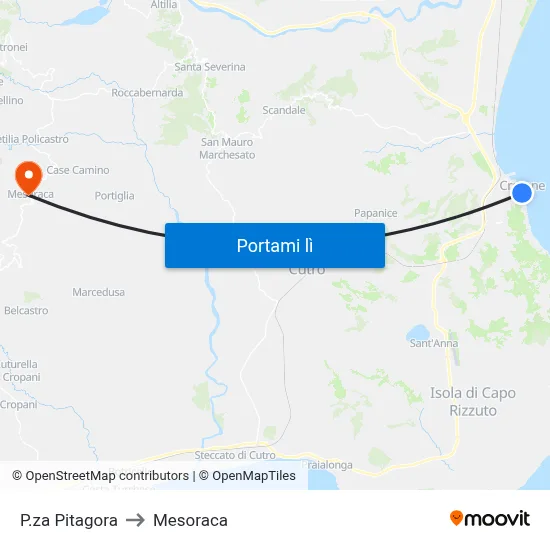 P.za Pitagora to Mesoraca map