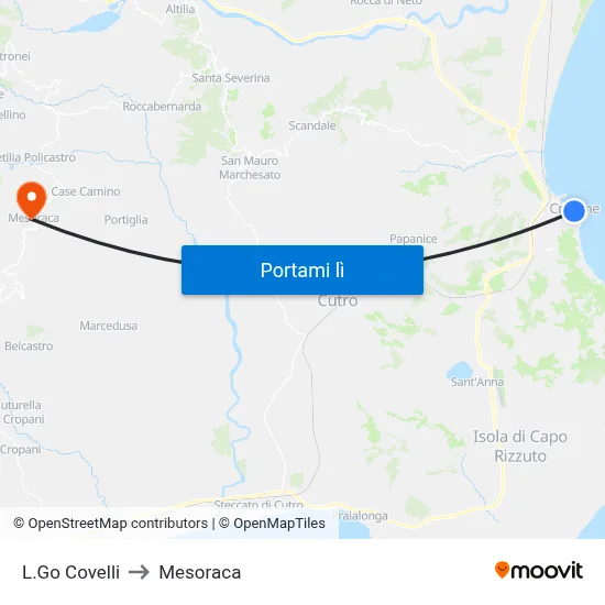 L.Go Covelli to Mesoraca map