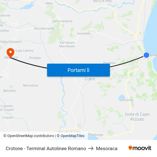 Crotone - Terminal Autolinee Romano to Mesoraca map