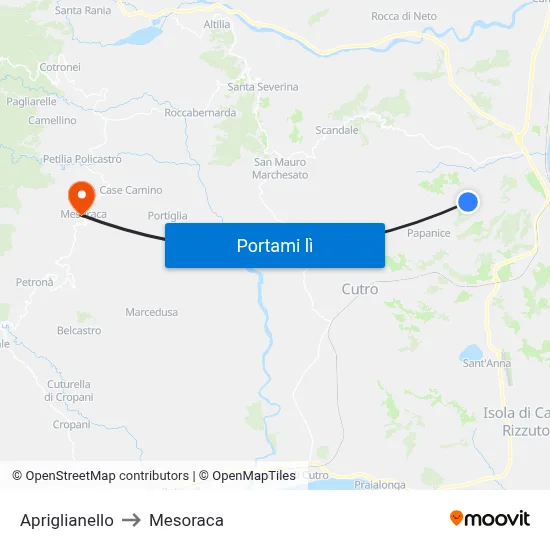 Apriglianello to Mesoraca map