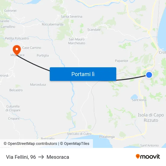 Via Fellini, 96 to Mesoraca map