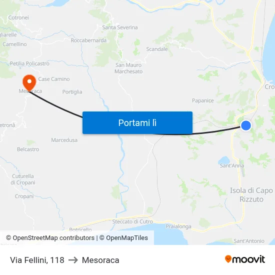 Via Fellini, 118 to Mesoraca map