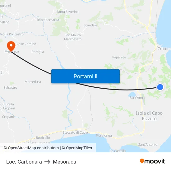 Loc. Carbonara to Mesoraca map