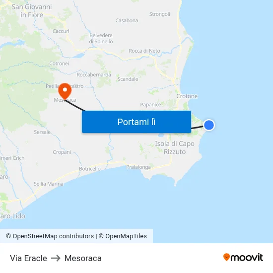 Via Eracle to Mesoraca map