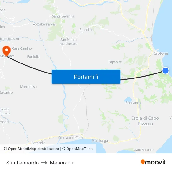 San Leonardo to Mesoraca map
