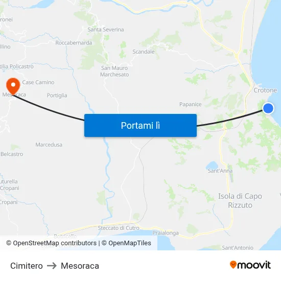 Cimitero to Mesoraca map