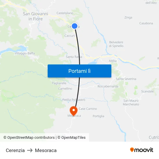 Cerenzia to Mesoraca map