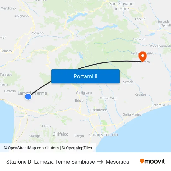 Stazione Di Lamezia Terme-Sambiase to Mesoraca map