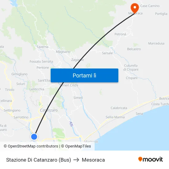 Stazione Di Catanzaro (Bus) to Mesoraca map