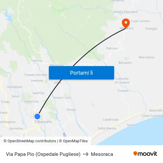 Via Papa Pio (Ospedale Pugliese) to Mesoraca map