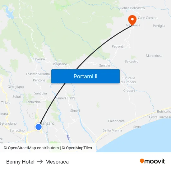 Benny Hotel to Mesoraca map