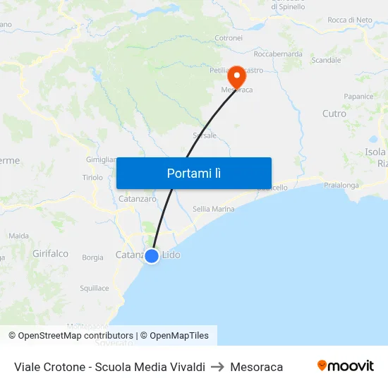 Viale Crotone - Scuola Media Vivaldi to Mesoraca map