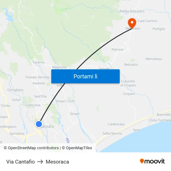 Via Cantafio to Mesoraca map