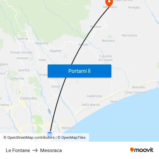 Le Fontane to Mesoraca map