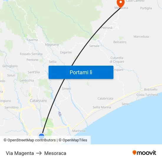 Via Magenta to Mesoraca map