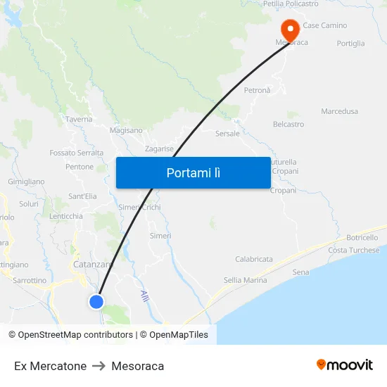 Ex Mercatone to Mesoraca map