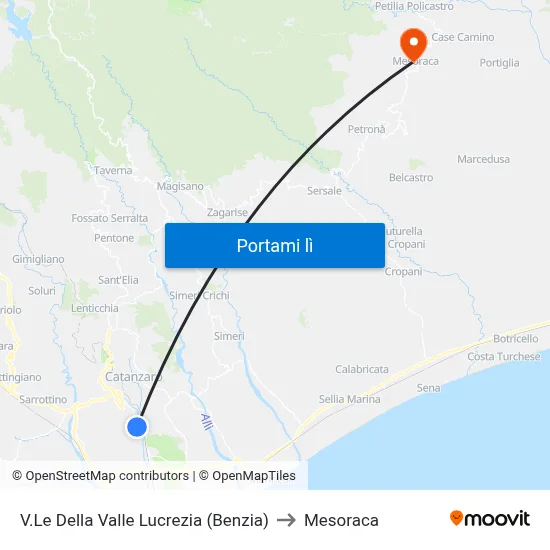 V.Le Della Valle Lucrezia (Benzia) to Mesoraca map