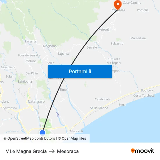 V.Le Magna Grecia to Mesoraca map