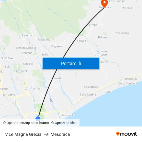 V.Le Magna Grecia to Mesoraca map