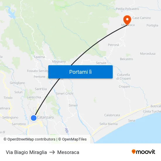 Via Biagio Miraglia to Mesoraca map