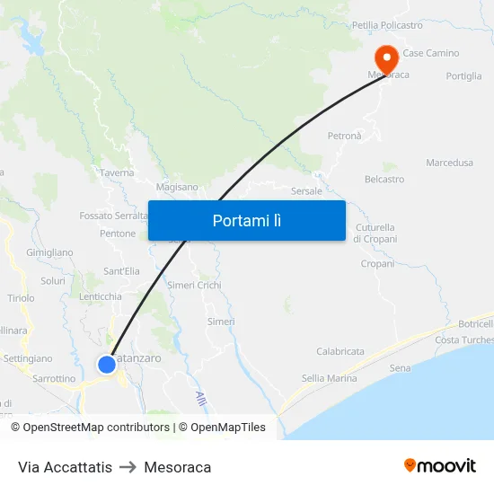 Via Accattatis to Mesoraca map