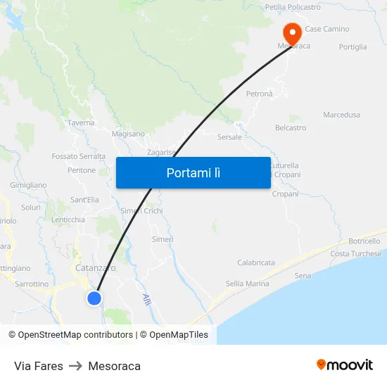 Via Fares to Mesoraca map