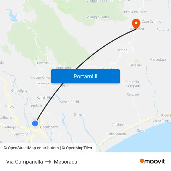 Via Campanella to Mesoraca map
