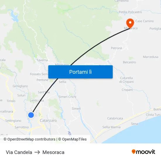 Via Candela to Mesoraca map