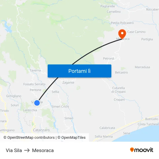 Via Sila to Mesoraca map