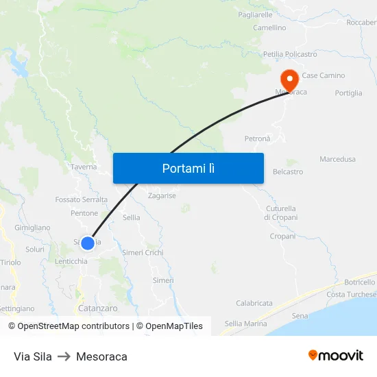 Via Sila to Mesoraca map