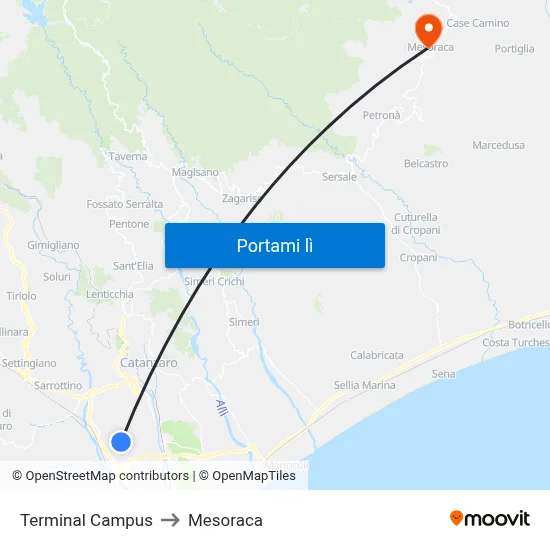 Terminal Campus to Mesoraca map