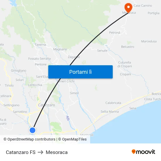 Catanzaro FS to Mesoraca map