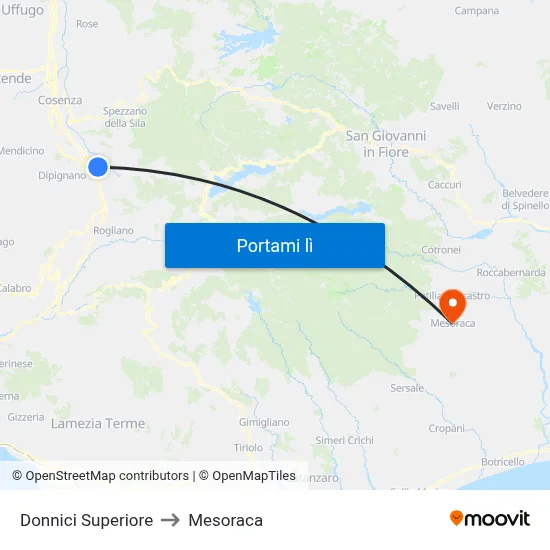 Donnici Superiore to Mesoraca map