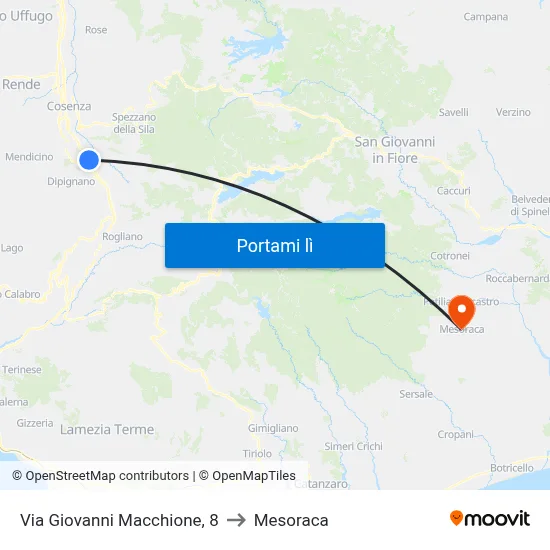 Via Giovanni Macchione, 8 to Mesoraca map