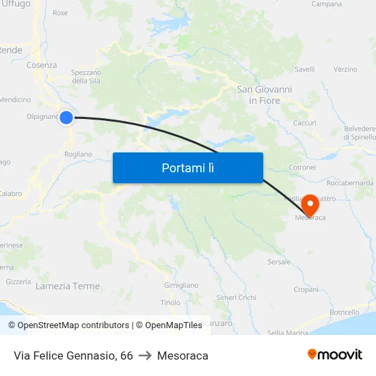 Via Felice Gennasio, 66 to Mesoraca map