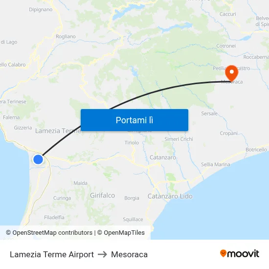 Lamezia Terme Airport to Mesoraca map
