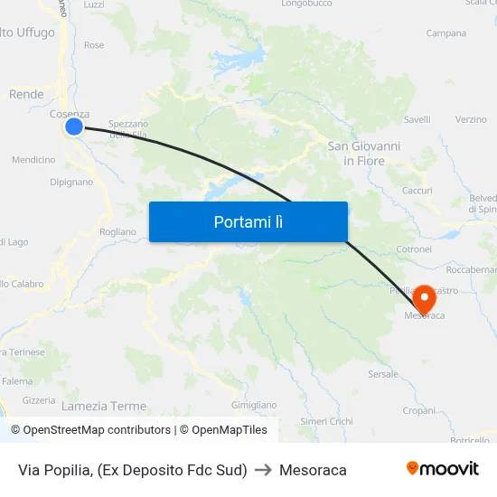 Via Popilia, (Ex Deposito Fdc Sud) to Mesoraca map