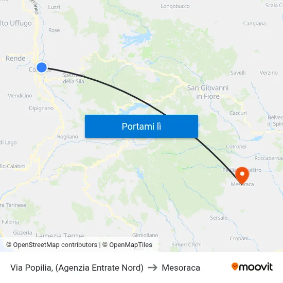 Via Popilia, (Agenzia Entrate Nord) to Mesoraca map