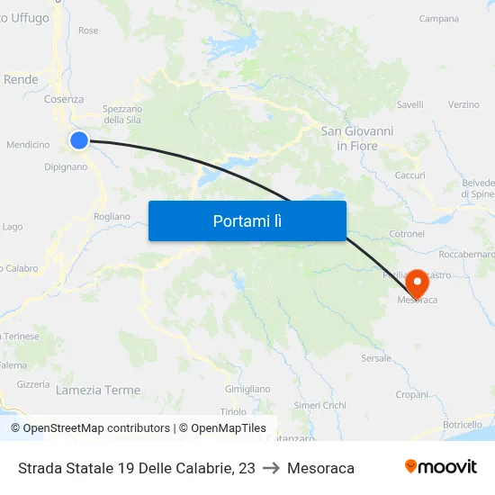 Strada Statale 19 Delle Calabrie, 23 to Mesoraca map