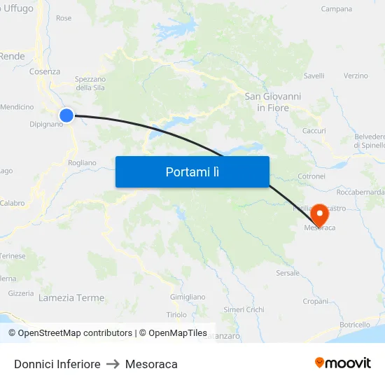 Donnici Inferiore to Mesoraca map