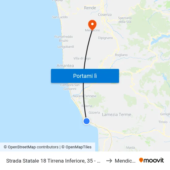 Strada Statale 18 Tirrena Inferiore, 35 - Gizzeria to Mendicino map