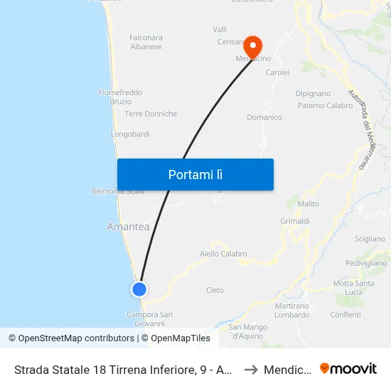 Strada Statale 18 Tirrena Inferiore, 9 - Amantea to Mendicino map