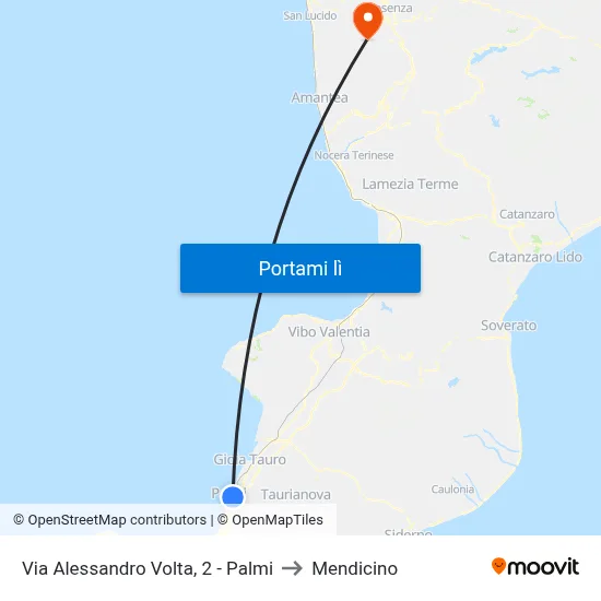 Via Alessandro Volta, 2 - Palmi to Mendicino map