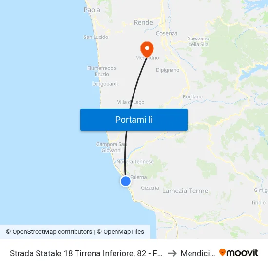 Strada Statale 18 Tirrena Inferiore, 82 - Falerna to Mendicino map