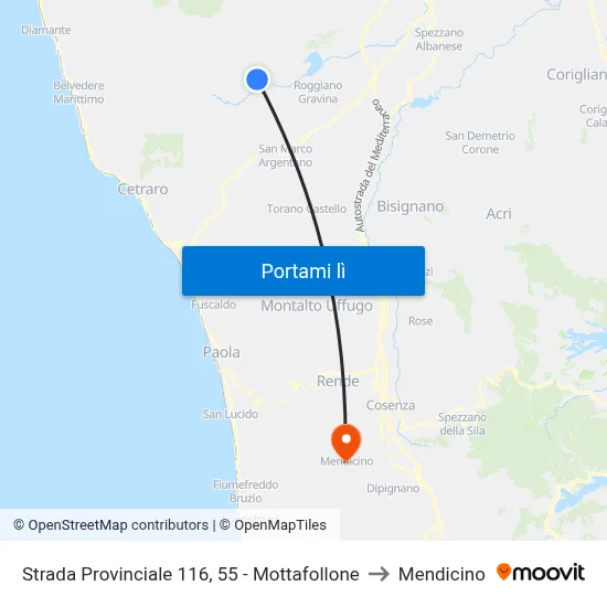 Strada Provinciale 116, 55 - Mottafollone to Mendicino map